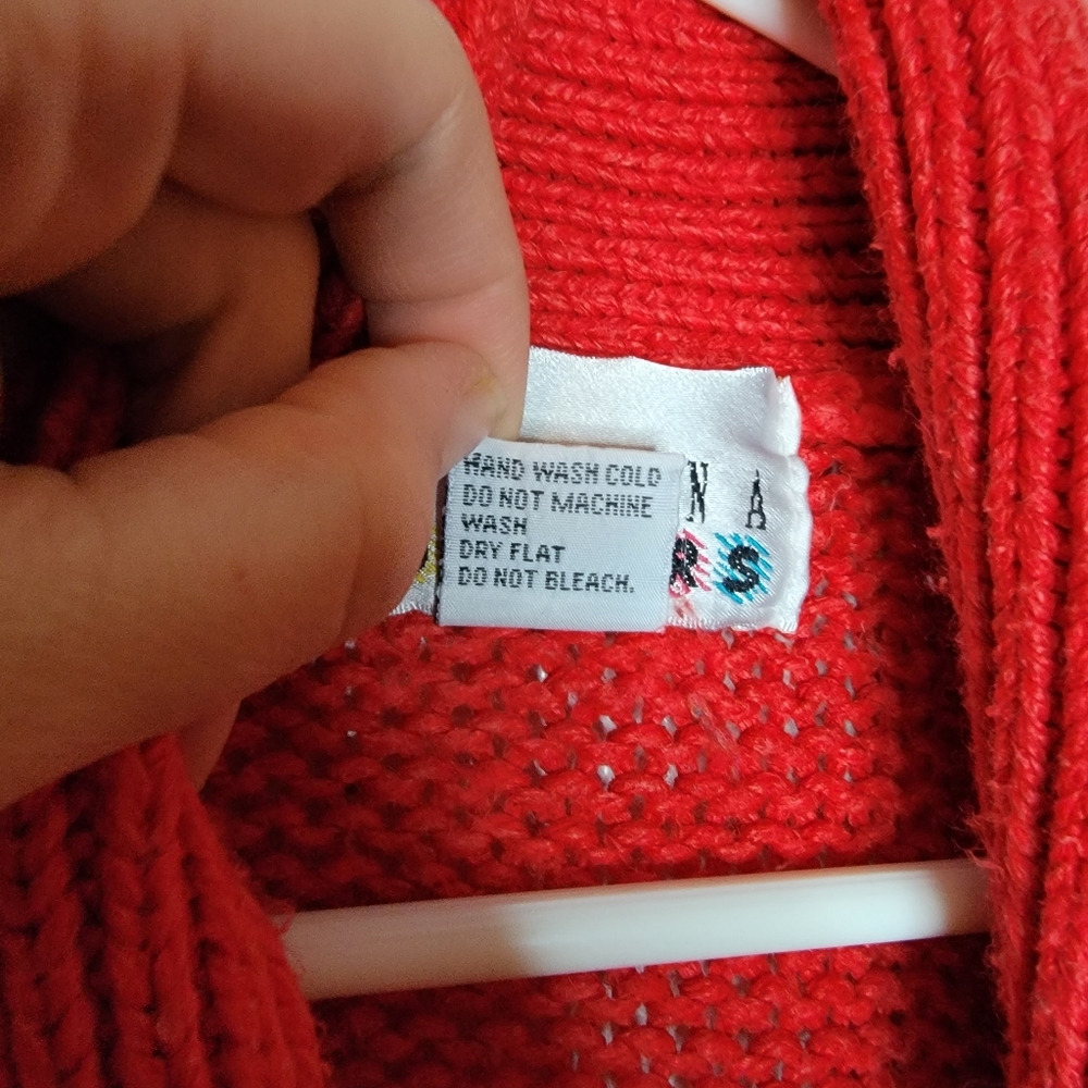 80s Carolina Colours Cardigan Sm Embroidered Knit Red Chunky Oversized Sweater - Picture 7 of 11
